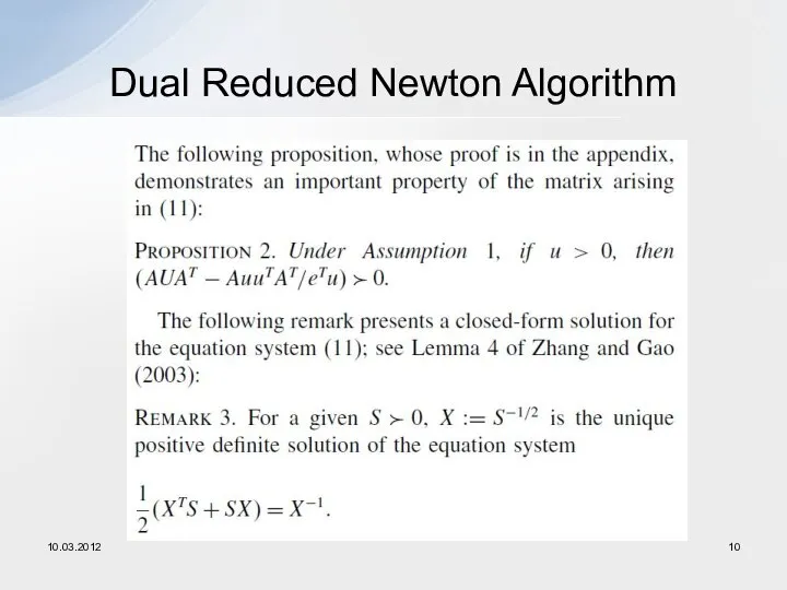 Dual Reduced Newton Algorithm 10.03.2012