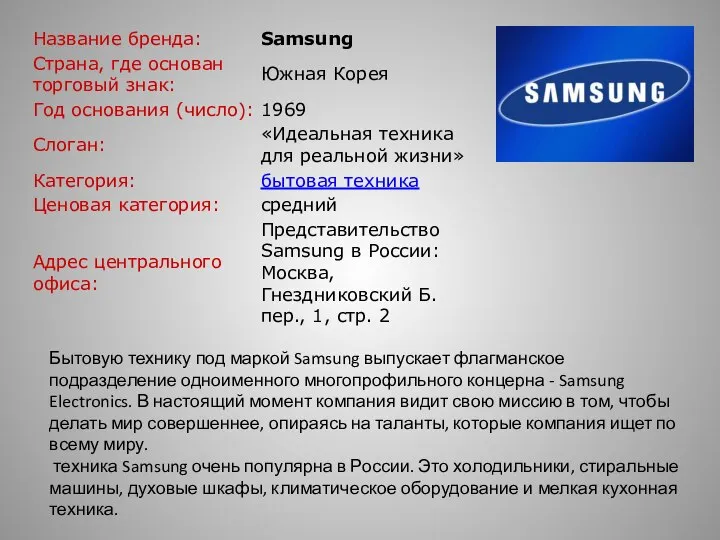 Бытовую технику под маркой Samsung выпускает флагманское подразделение одноименного многопрофильного концерна