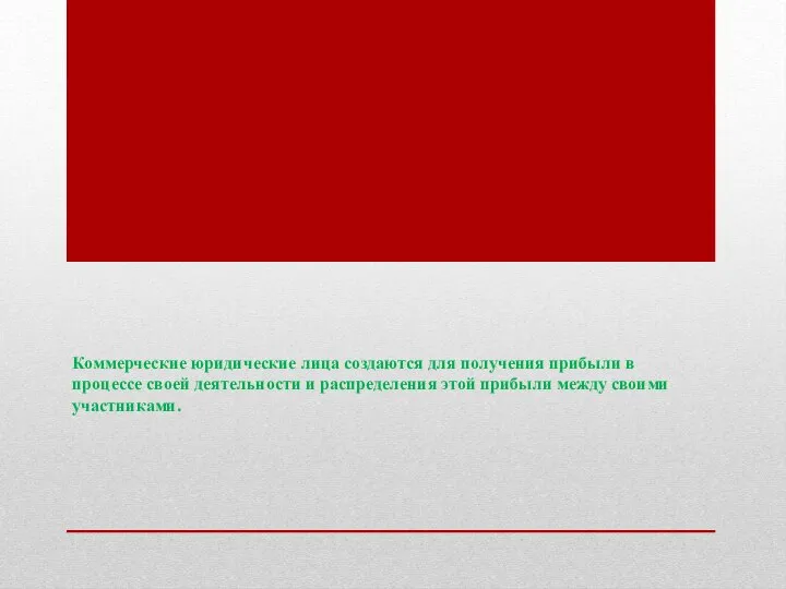 Коммерческие юридические лица создаются для получения прибыли в процессе своей деятельности