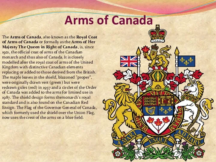 Arms of Canada The Arms of Canada, also known as the