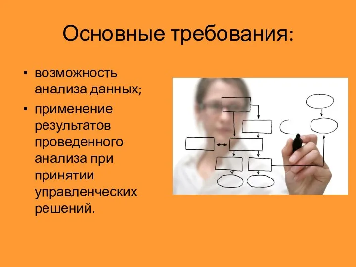 Основные требования: возможность анализа данных; применение результатов проведенного анализа при принятии управленческих решений.