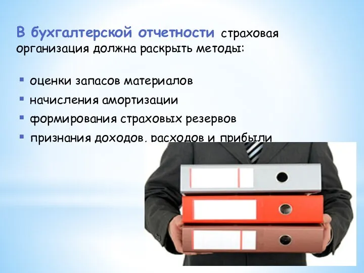 В бухгалтерской отчетности страховая организация должна раскрыть методы: оценки запасов материалов