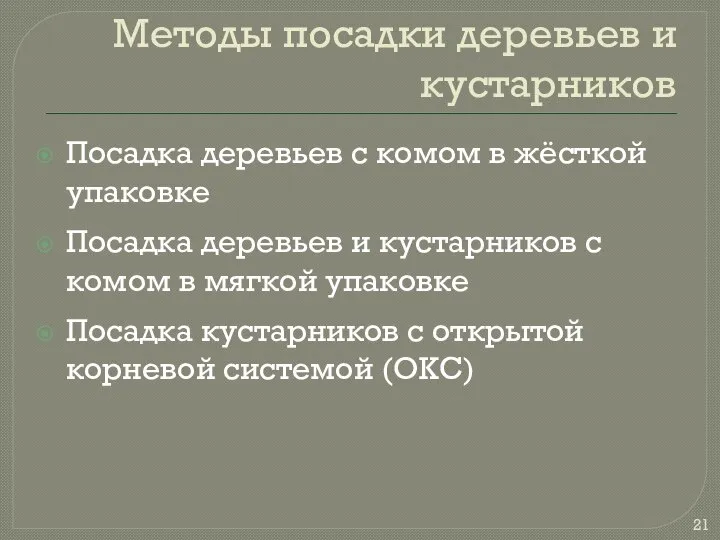 Методы посадки деревьев и кустарников Посадка деревьев с комом в жёсткой