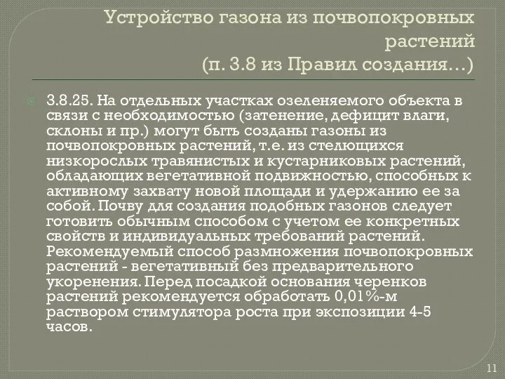 Устройство газона из почвопокровных растений (п. 3.8 из Правил создания…) 3.8.25.