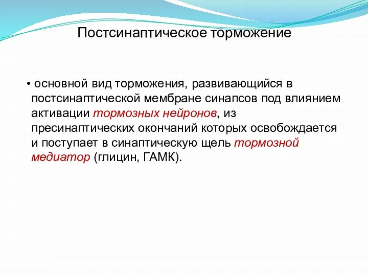 Постсинаптическое торможение основной вид торможения, развивающийся в постсинаптической мембране синапсов под