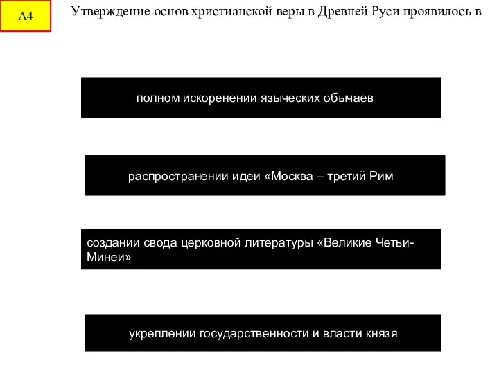 А4 Утверждение основ христианской веры в Древней Руси проявилось в укреплении