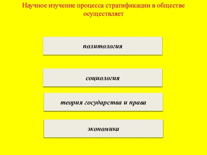 Научное изучение процесса стратификации в обществе осуществляет политология социология теория государства и права экономика