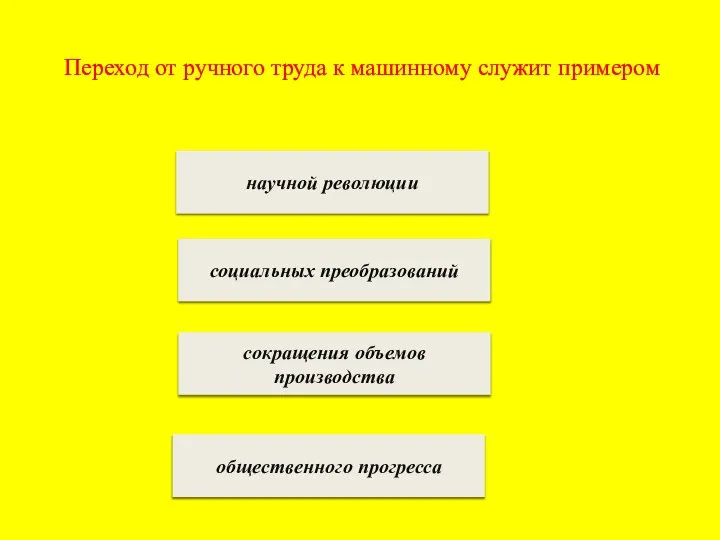 Переход от ручного труда к машинному служит примером научной революции социальных