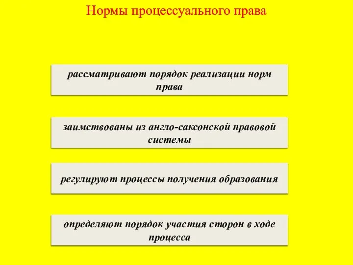 Нормы процессуального права рассматривают порядок реализации норм права заимствованы из англо-саксонской