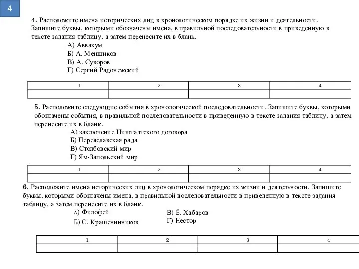 5. Расположите следующие события в хронологической последовательности. Запишите буквы, которыми обозначены