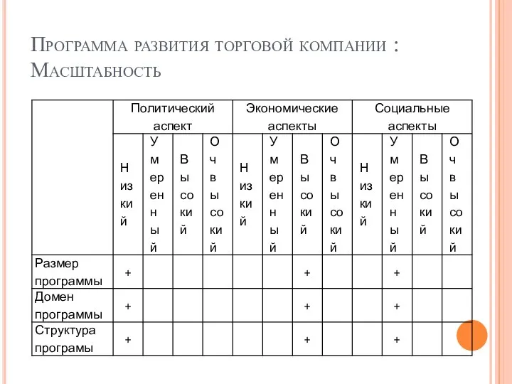 Программа развития торговой компании : Масштабность