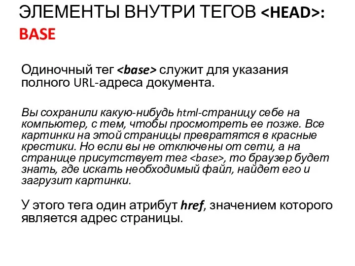 Одиночный тег служит для указания полного URL-адреса документа. Вы сохранили какую-нибудь