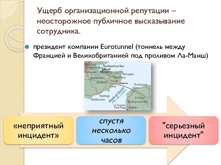 Ущерб организационной репутации – неосторожное публичное высказывание сотрудника. президент компании Eurotunnel