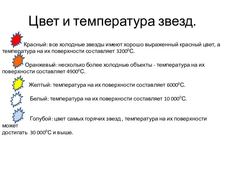 Цвет и температура звезд. Красный: все холодные звезды имеют хорошо выраженный