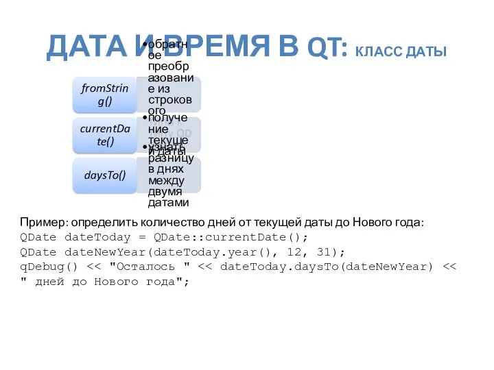 ДАТА И ВРЕМЯ В QT: КЛАСС ДАТЫ fromString() обратное преобразование из