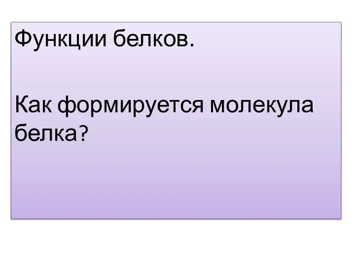 Функции белков. Как формируется молекула белка?