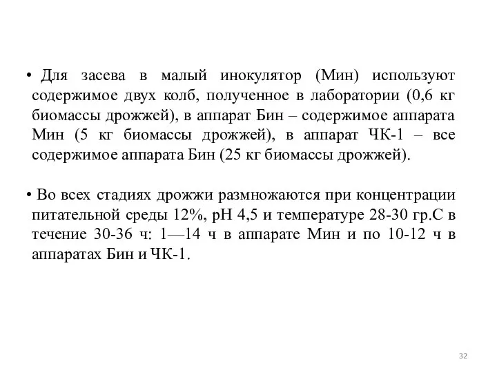 Для засева в малый инокулятор (Мин) используют содержимое двух колб, полученное