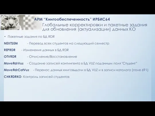 Глобальные корректировки и пакетные задания для обновления (актуализации) данных КО АРМ