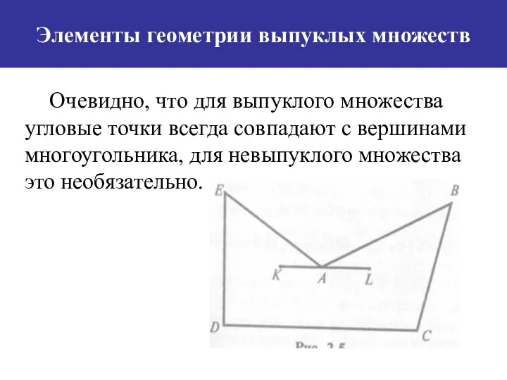 Элементы геометрии выпуклых множеств Очевидно, что для выпуклого множества угловые точки