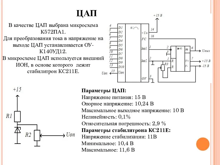 ЦАП В качестве ЦАП выбрана микросхема К572ПА1. Для преобразования тока в
