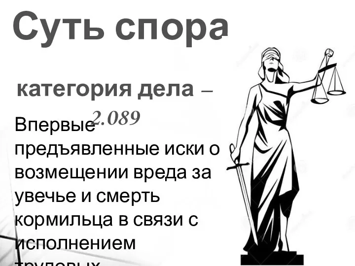 Суть спора Впервые предъявленные иски о возмещении вреда за увечье и