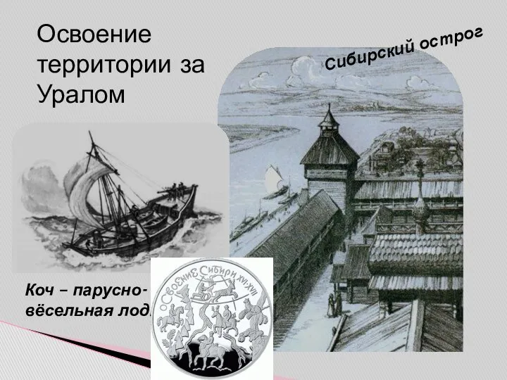 Сибирский острог Коч – парусно-вёсельная лодка Освоение территории за Уралом
