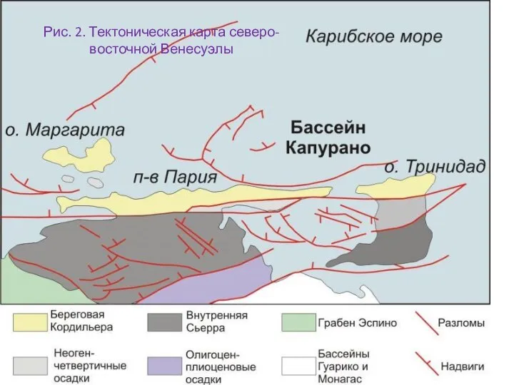 Рис. 2. Тектоническая карта северо-восточной Венесуэлы