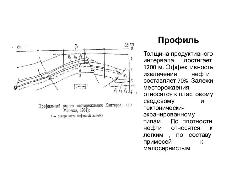 Профиль Толщина продуктивного интервала достигает 1200 м. Эффективность извлечения нефти составляет