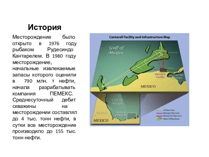 История Месторождение было открыто в 1976 году рыбаком Рудесиндо Кантарелем. В