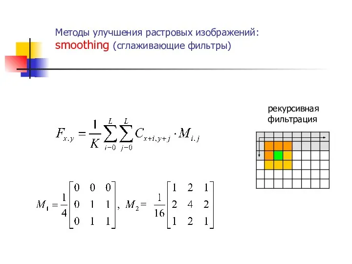 Методы улучшения растровых изображений: smoothing (сглаживающие фильтры) рекурсивная фильтрация