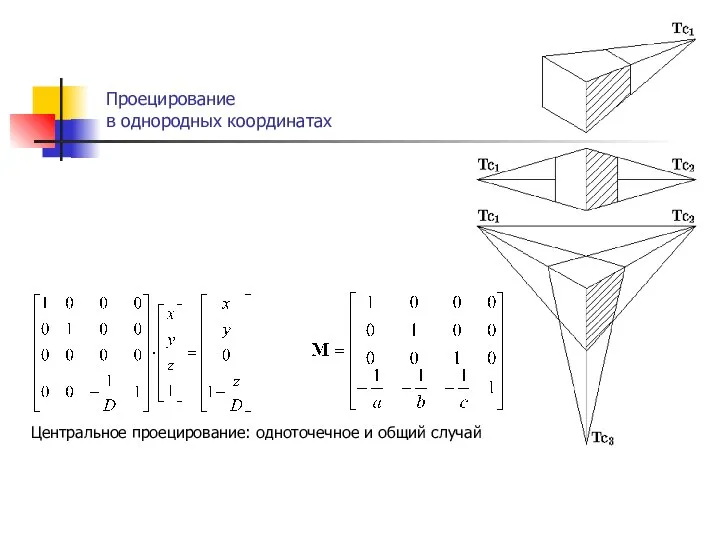 Проецирование в однородных координатах . Центральное проецирование: одноточечное и общий случай