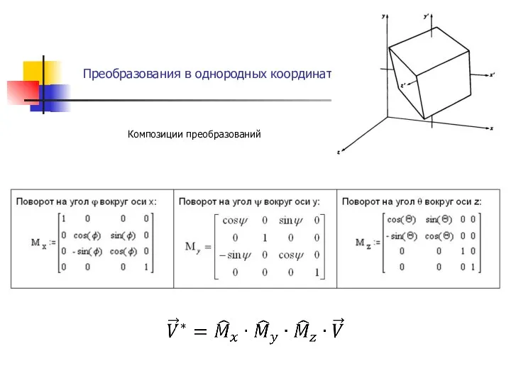 Преобразования в однородных координатах . Композиции преобразований