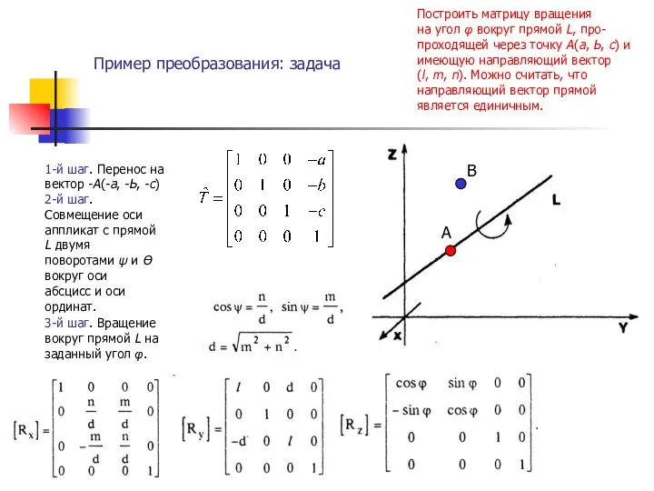 Пример преобразования: задача . 1-й шаг. Перенос на вектор -А(-а, -Ь,