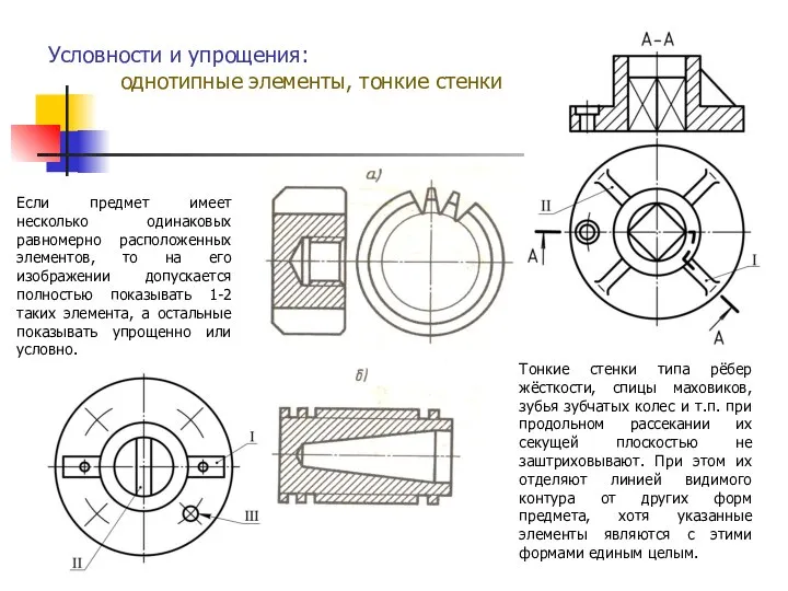 Условности и упрощения: однотипные элементы, тонкие стенки Если предмет имеет несколько