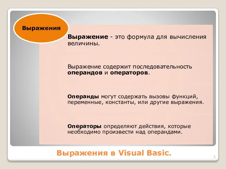 Выражения в Visual Basic.