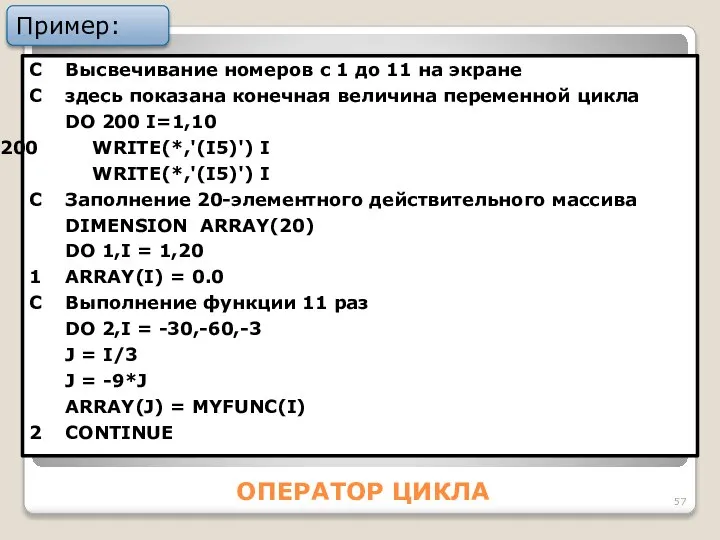 ОПЕРАТОР ЦИКЛА C Высвечивание номеров с 1 до 11 на экране