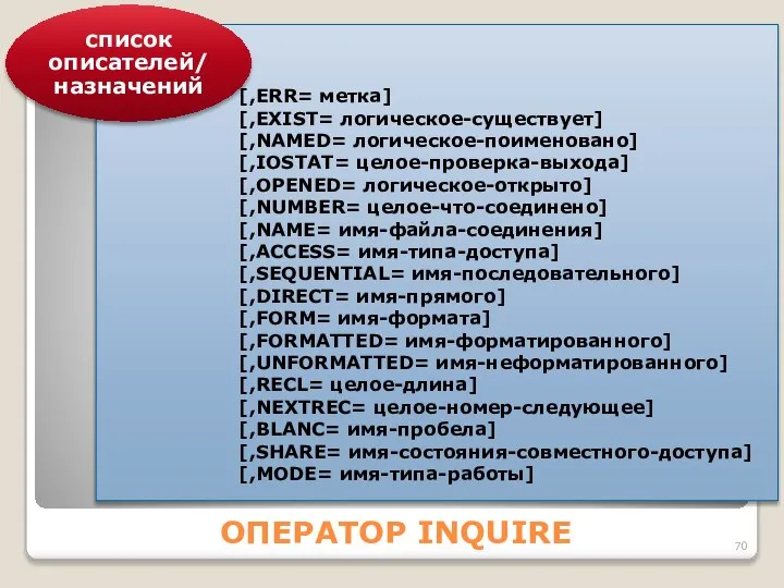 ОПЕРАТОР INQUIRE