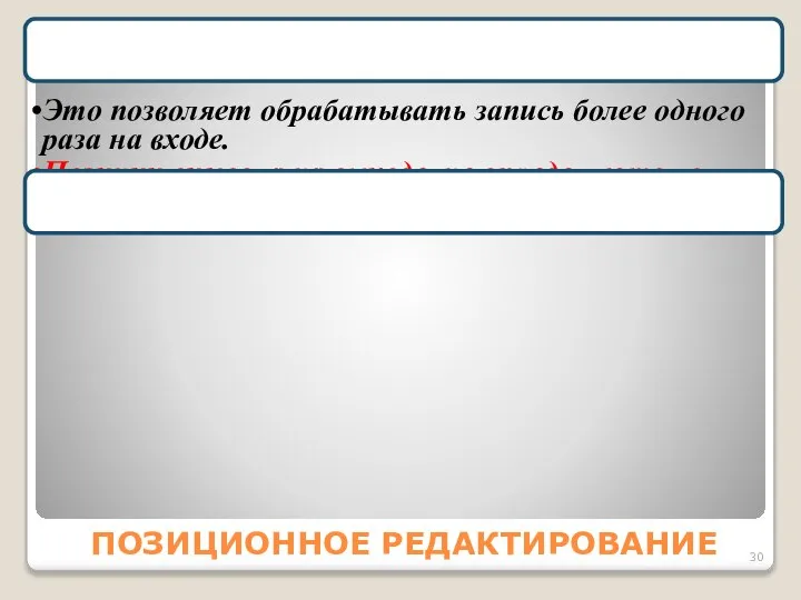 ПОЗИЦИОННОЕ РЕДАКТИРОВАНИЕ Позиция, определяемая редакционным дескриптором T, может находиться в любом