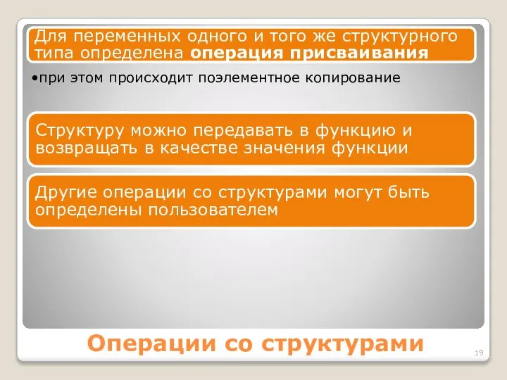 Операции со структурами Для переменных одного и того же структурного типа