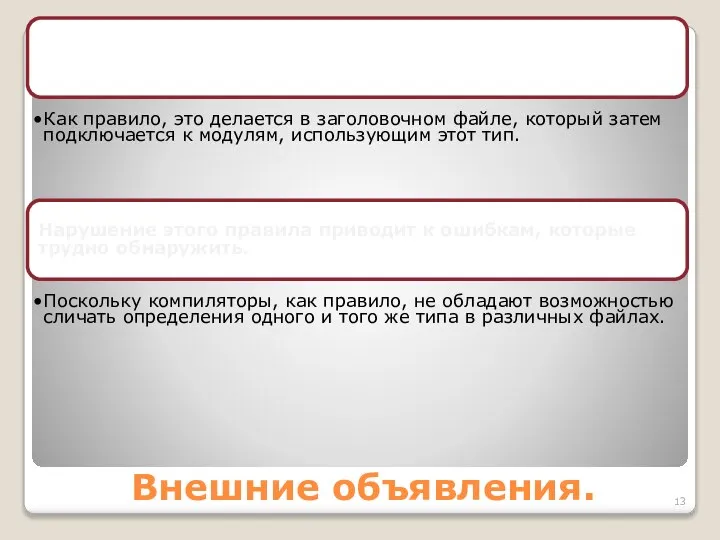 Внешние объявления. При описании типа следует придерживаться правила одного определения, то