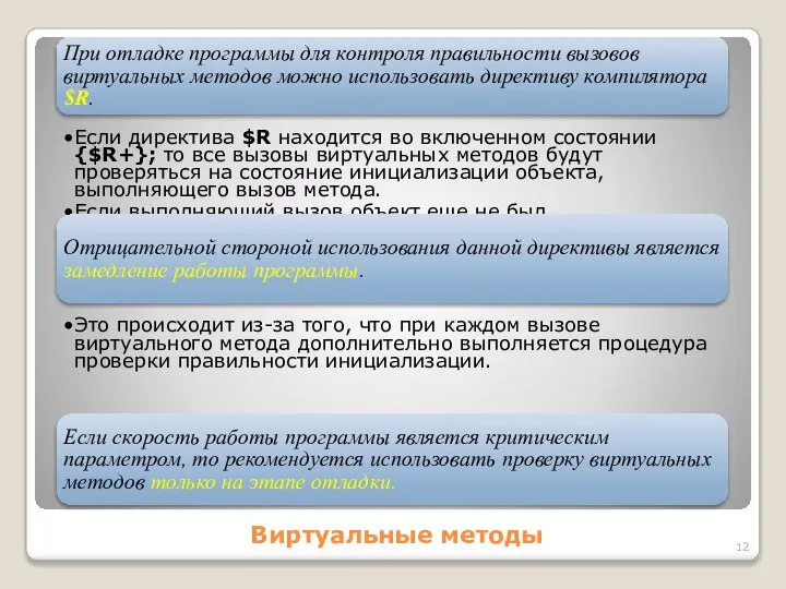 Виртуальные методы При отладке программы для контроля правильности вызовов виртуальных методов