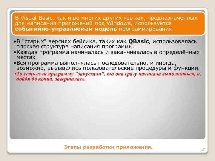 Этапы разработки приложения. В Visual Basic, как и во многих других