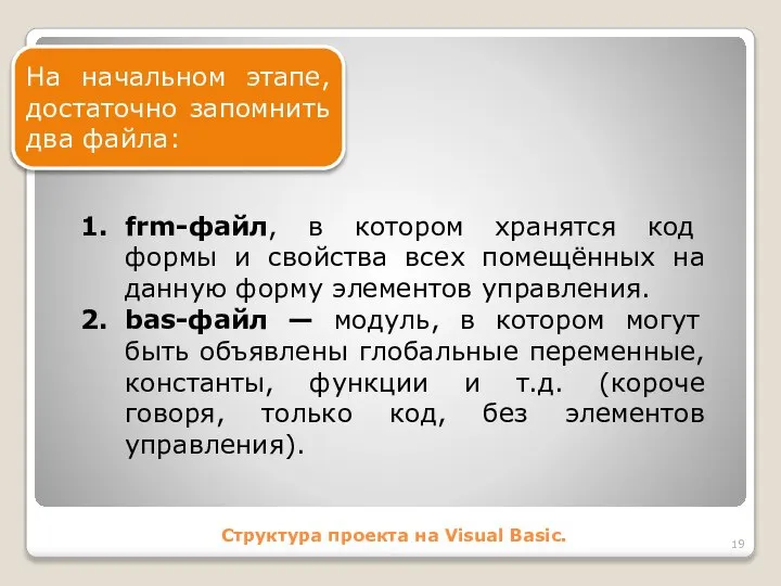 Структура проекта на Visual Basic. На начальном этапе, достаточно запомнить два