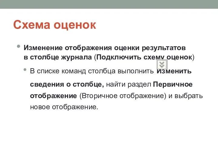 Схема оценок Изменение отображения оценки результатов в столбце журнала (Подключить схему