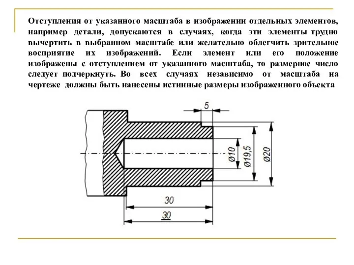 Отступления от указанного масштаба в изображении отдельных элементов, например детали, допускаются