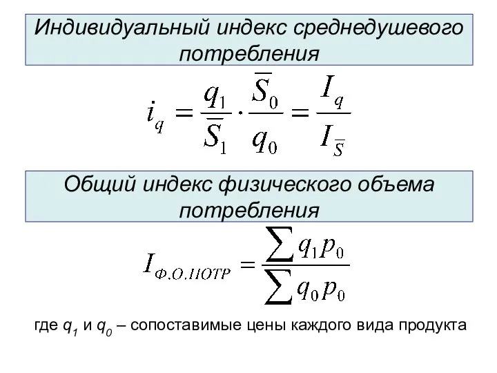 Индивидуальный индекс среднедушевого потребления где q1 и q0 – сопоставимые цены