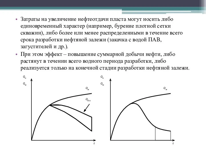 Затраты на увеличение нефтеотдачи пласта могут носить либо единовременный характер (например,