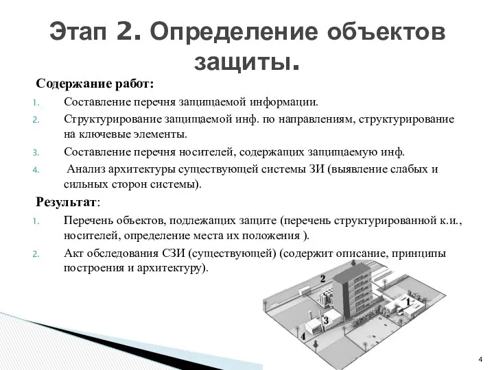 Содержание работ: Составление перечня защищаемой информации. Структурирование защищаемой инф. по направлениям,