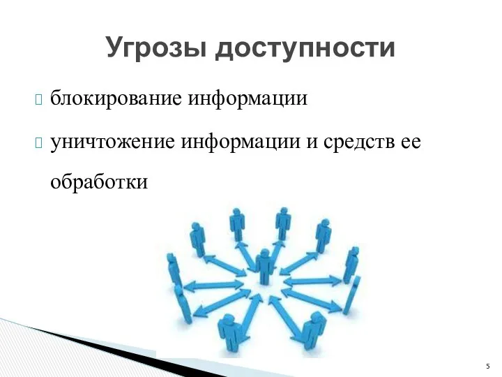 блокирование информации уничтожение информации и средств ее обработки Угрозы доступности