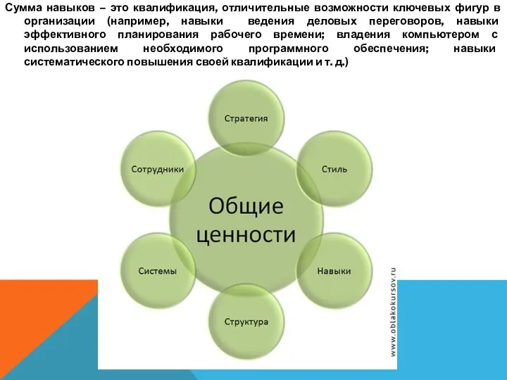 Сумма навыков – это квалификация, отличительные возможности ключевых фигур в организации